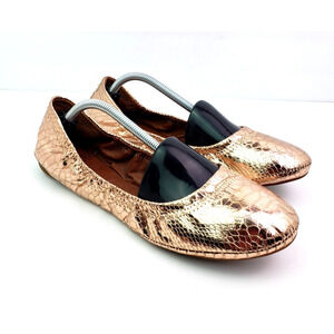 Lucky Brand Womens Sz 10 Rose Gold Snake Pattern Slip On Ballet Flats Shoes